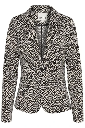 IHKATE Women's Blazer Jacket Blazer with Lapel Collar 1-Button Shape V-Neck Patterned Slim Fit, Blac