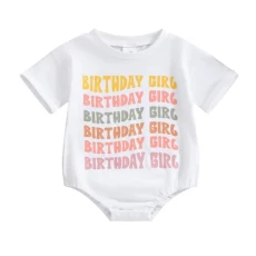 Infant Baby Boy Girl Summer Letters Printed Round Neck Short Sleeve Elastic Jumper Outfit Clothes Pullover T-shirt Romper Set (White Baby Girl, 12-18 Months)