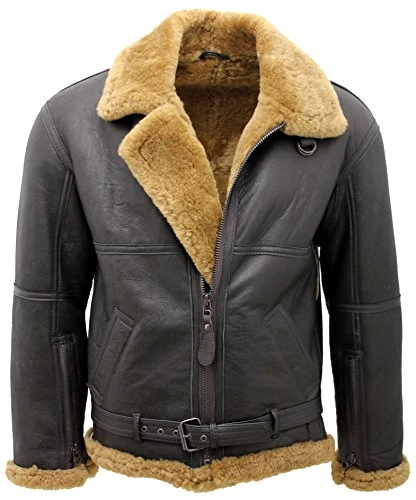 Infinity Men’s Brown RAF Real Shearling Sheepskin Flying Leather Jacket with Ginger Wool 5XL
