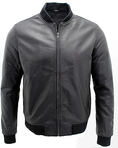 Infinity Men's Retro Black Varsity 100% Nappa Leather Bomber Jacket 4XL