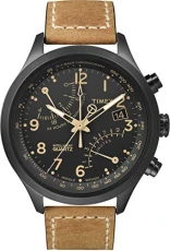 Intelligent Quartz Men's Quartz Strap Watch with Black Dial Chronograph Display and Brown Leather