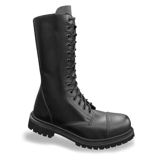 - Invader 14 Loch Stiefel Boots Schwarz Stahlkappe Leder Schuhe Ranger Größe 41 (GB 7)