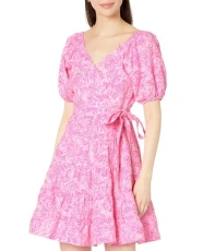 Iralee Linen Wrap Dress, Pink Blossom Foxy Llama, 14