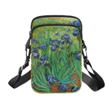 Iris Crossbody Bags for Women Wallet Purse Small Shoulder Bag With Zipper and Strap Travel Handbag Pouch Flower Messager Bag Gifts for Kids Green