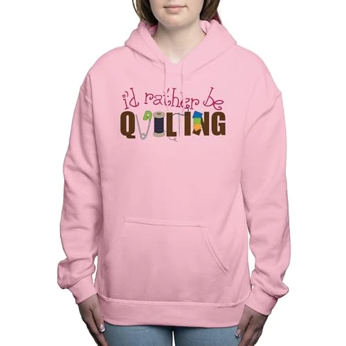 Is Rather Be Quilting Sweatshirt Women's Hoodie Pullover Sweatshirt Pink