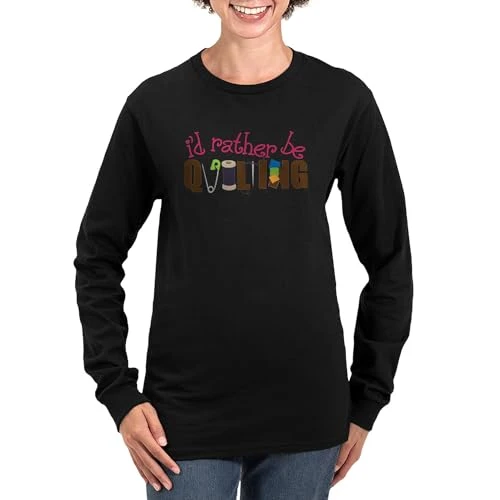 Is Rather Be Quilting Women's Long Sleeve T Shirt Women's Graphic T Shirt Long Sleeve Casual Black