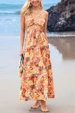 Island Charm Tropical Maxi Dress - Yellow