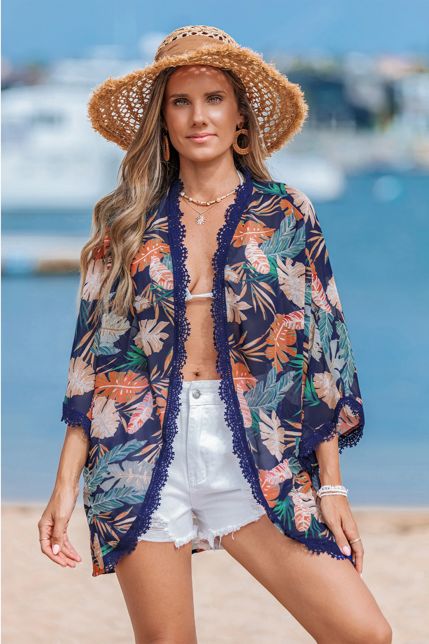 Island Sol Tropical Cover-Up Kimono - Blue