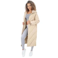 Italian Quilted Hooded Long Jacket Coat for Chic Cold-Weather Fashion Stay Warm in Style for Fashionable on Chilly Days Stone 8-18