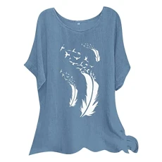 Items Save for Later Summer Womens Short Sleeve Crew Neck Flower Letter Printed T Shirt Top Casual Slim Shirts Tee Polyester Loose Fashion Blouse Womens Running Clothes (Blue-3, XXL)