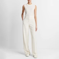 Ivory Crew Neck Shell Wool and Cashmere Blend Tank - White