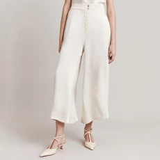 Ivory Satin High Rise Culottes - Cream