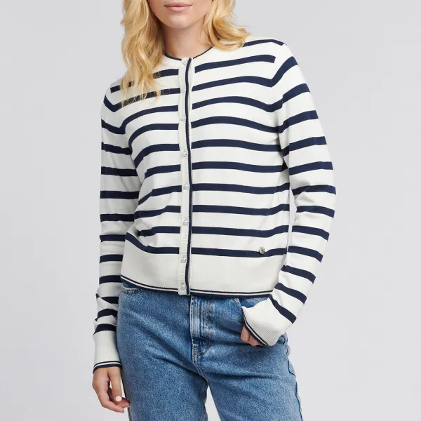 Ivory/Navy Striped Cardigan - Cream