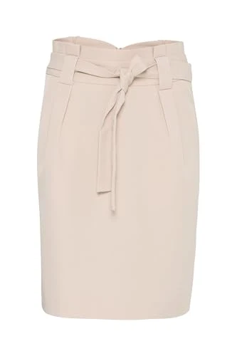 IXCAISY Women's Skirt Midi Skirt Short Skirt with Tie Band Belt Loops Decorative Stitching Light Elastic Regular Fit, Doeskin (151308), 10