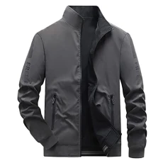 Jacket with Stand-Up Collar Men's Casual Slim Double-Sided Jacket Stand-Up Collar Long Sleeve Zip Fly Pocket Jacket Coat Bomber Jacket Men's Black Outdoor Jackets for Men Fleece Jacket,