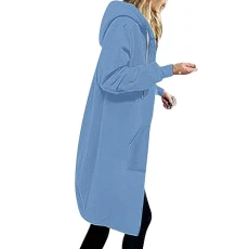 Jacket Women's Long Sweat Jacket Casual Cotton Fleece Jacket with Hood Sports Sweatshirt Plain Elegant Hooded Jacket Autumn Winter Long Sleeve Hoodies Coat Teenager Girls Hoodie, Z21-sky blue,