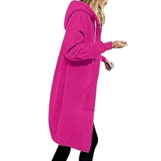 Jacket Women's Long Sweat Jacket Casual Cotton Fleece Jacket with Hood Sports Sweatshirt Plain Elegant Hooded Jacket Autumn Winter Long Sleeve Hoodies Coat Teenager Girls Hoodie, Z13-Pink, XXL