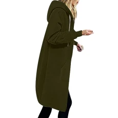 Jacket Women's Long Sweat Jacket Casual Cotton Fleece Jacket with Hood Sports Sweatshirt Plain Elegant Hooded Jacket Autumn Winter Long Sleeve Hoodies Coat Teenager Girls Hoodie, Z11 Army