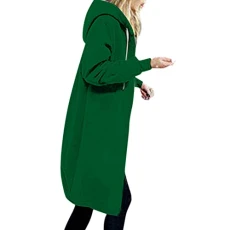 Jacket Women's Long Sweat Jacket Casual Cotton Fleece Jacket with Hood Sports Sweatshirt Plain Elegant Hooded Jacket Autumn Winter Long Sleeve Hoodies Coat Teenager Girls Hoodie, Z01-green, XL