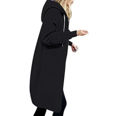 Jacket Women's Long Sweat Jacket Casual Cotton Fleece Jacket with Hood Sports Sweatshirt Plain Elegant Hooded Jacket Autumn Winter Long Sleeve Hoodies Coat Teenager Girls Hoodie, black, S