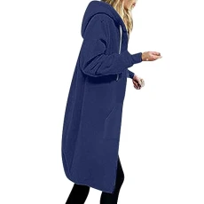 Jacket Women's Long Sweat Jacket Casual Cotton Fleece Jacket with Hood Sports Sweatshirt Plain Elegant Hooded Jacket Autumn Winter Long Sleeve Hoodies Coat Teenager Girls Hoodie, Z15-blue,