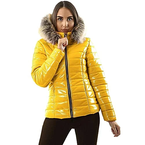 Jackets For Women Faux Fur Hooded Winter Jackets For Women UK Ladies Jackets Yellow XL