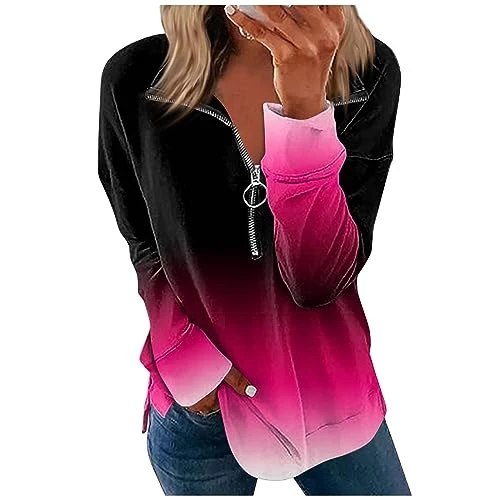 Jackets for Women UK Ladies Jumpers Warehouse Clearance Grandad Shirt Ladies Roll Neck Jumper Sexy Tops for Women Womens Hoodies with Zip Black BlouseWomens Clothes UK(3-Hot Pink,M)