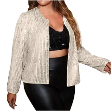 Jackets for Women UK Long Sleeve Short Sequin Open Front Sequin Jacket Trendy Solid Color Daily Casual Coat Tops Lightweight Comfortable Jacket Blouses for Dance Performance Party