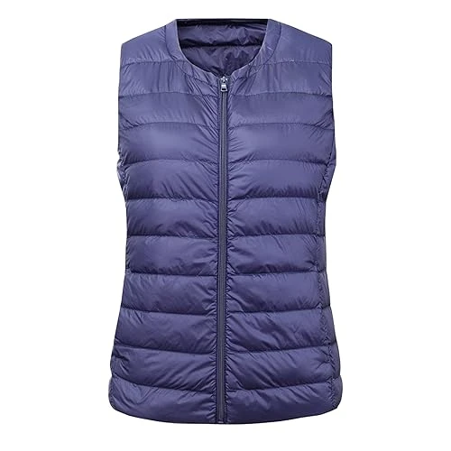 Jackets for Women UK Winter Light Down Zipper Jacket Tops with Lnternal Pocket Large Size Slim Fit Sleeveless Short Portable Waistcoat Comfortable Warm Sport Coat Outdoor