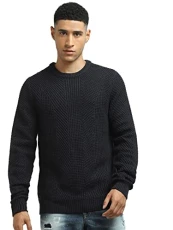 JACK&JONES Men's JJSTANFORD Knit Crew Neck Sweater, Black Navy, S