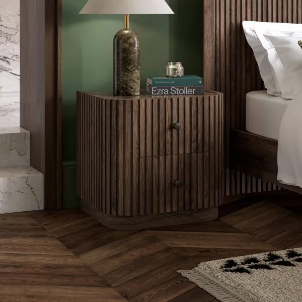 Jacob Bedside Table - Dark Wood / Brown Marble