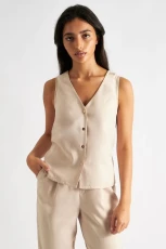 Jakson Sustainable Satin Back Crepe Waistcoat - Camel Jakson Sustainable Satin Back Crepe Waistcoat - Camel