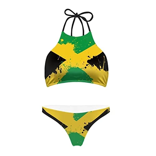 Jamaica Flag Swimsuits for Women Bikinis Medium Bathing Suit for Teens Bikini Set 2 Piece Swimwear Bodysuit Sexy Lace Up Backless Beachwear
