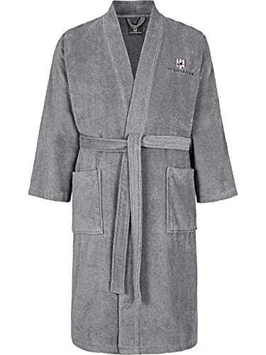 Janning Men`s Bathrobe and Dressing Gown, Made of 100% Soft Cotton. Bathrobes Available up to 5XL. Made in Europe Grey