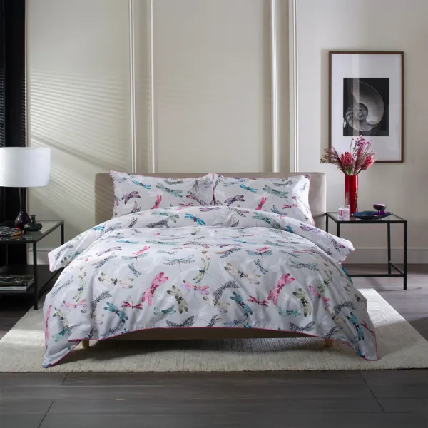 Japanese Dragonflies 100% Cotton Duvet Cover Set with Piped Edging King - Multi