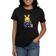 Japanese Style Rabbit with Purse T Shirt Womens Cotton T-Shirt Black Japanese Style Rabbit with Purse T Shirt Womens Cotton T-Shirt Black