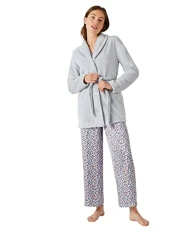 Jaquard Dressing Gown Women Nightwear Shawl Collar Thermolactyl Long Sleeves Grey