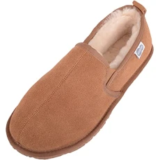 Jasper Mens Genuine Sheepskin Slipper with Rubber Sole, Chestnut, 11 UK / 45 EU