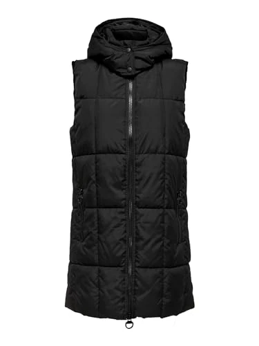 JDY Long Women's Quilted Sleeveless Puffer Vest with Hood JDYDAISY, Colours:Black, Size:S