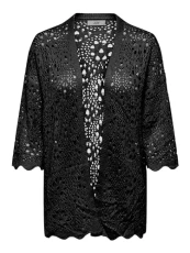 JDY Women Cardigan Short Textured Elegant 3/4 Sleeve Cardigan Crochet Details, Colours:Black, Size:XL