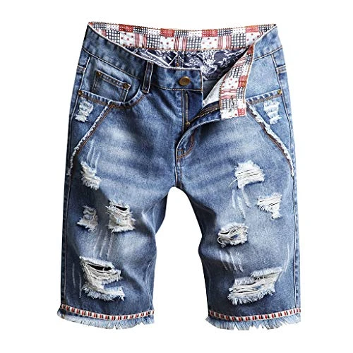 Jean Shorts Mens Ripped Stretch Soft Washed Distressed Rolled Casual Streetwear Biker Bermuda Shorts