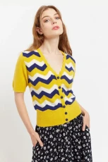 Jeanie Zig Zag Stripe Short Sleeve Cardigan Mustard