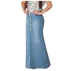Jeans Casual Skirt Front Washed Long A-line Women Button Skirt Skirts Women Ruffle Women Bodycon Skirt Elastic Waist Mini Skirt Bodycon Summer Skirt High Waist Skirts Tight Skirt, lightblue, XXL