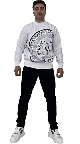 JEANS COUTURE Men's Oversize Crew Neck Sweatshirt White, White, XS