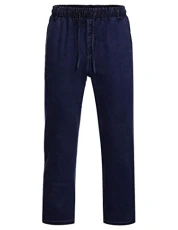 Jeans for Men Cotton Jeans Basic Plain Straight Leg Jeans Stretch Jeans Baggy Jeans Pull-On Trousers with Adjustable Drawsting Casual Work Wear Dark Blue XL