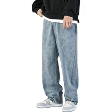 Jeans for Men UK Causal Jeans Trousers Straight Leg Classic Fit Basic Denim Mens Jeans with Pockets Work Wear Zip Fly Belt Loop Pants Lightweight Plain Baggy Trousers Mens Jeans
