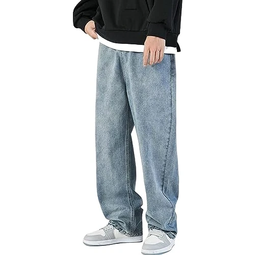 Jeans for Men UK Causal Jeans Trousers Straight Leg Classic Fit Basic Denim Mens Jeans with Pockets Work Wear Zip Fly Belt Loop Pants Lightweight Plain Baggy Trousers Mens Jeans