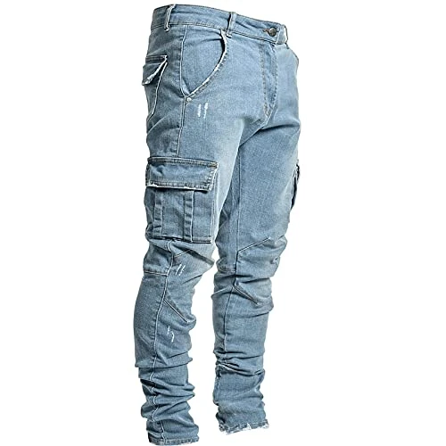 Jeans for Men UK Fall Trendy Side Pocket Trousers With Zipper Placket Comfortable Durable Long Skinny Jeans Work Business Casual Street Wear for Going Out