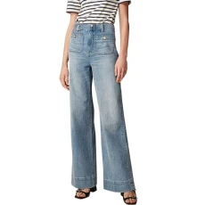 Jeans for Women UK Jeans Unisex Casual Pants High Waist Rise Elasticated Pull On Jeans Wide Leg Hip Hop Straight with Pockets Plus Size Casual Wear (H, M)