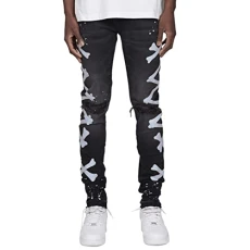 Jeans Paint For Men Stylish 70s 80s 90s Vintage with Zip Pockets and Towel Loop Workout Cartoon Pull-on Comfort Stretch Mens Belts For Jeans Normal Waist Contrast Color Carrot Fit Jeans For Men